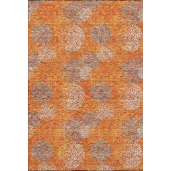Mayfield Premium Machine Washable Abstract AMF977 Orange 3 ft. x 4 ft. Area Rug