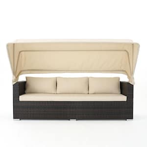 Anky Wicker Outdoor Sectional Sofa Set with Beige Cushions, Canopy