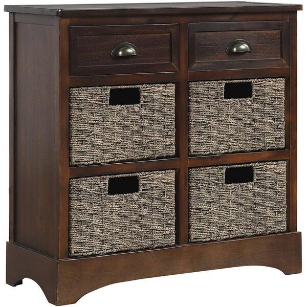 Storage Cabinet with Drawers and Rattan Basket for Living Room