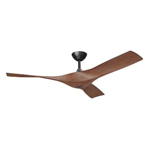 52 in. Modern Black Downrod Ceiling Fan with 6 Speed Remote Control, DC Motor and 3 Walnut ABS Blades