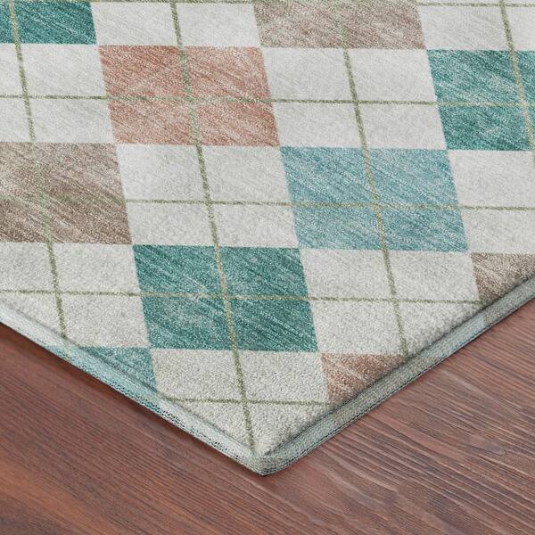 Mayfield Premium Machine Washable Abstract AMF2238 Aqua 8 ft. x 8 ft. Round Rug