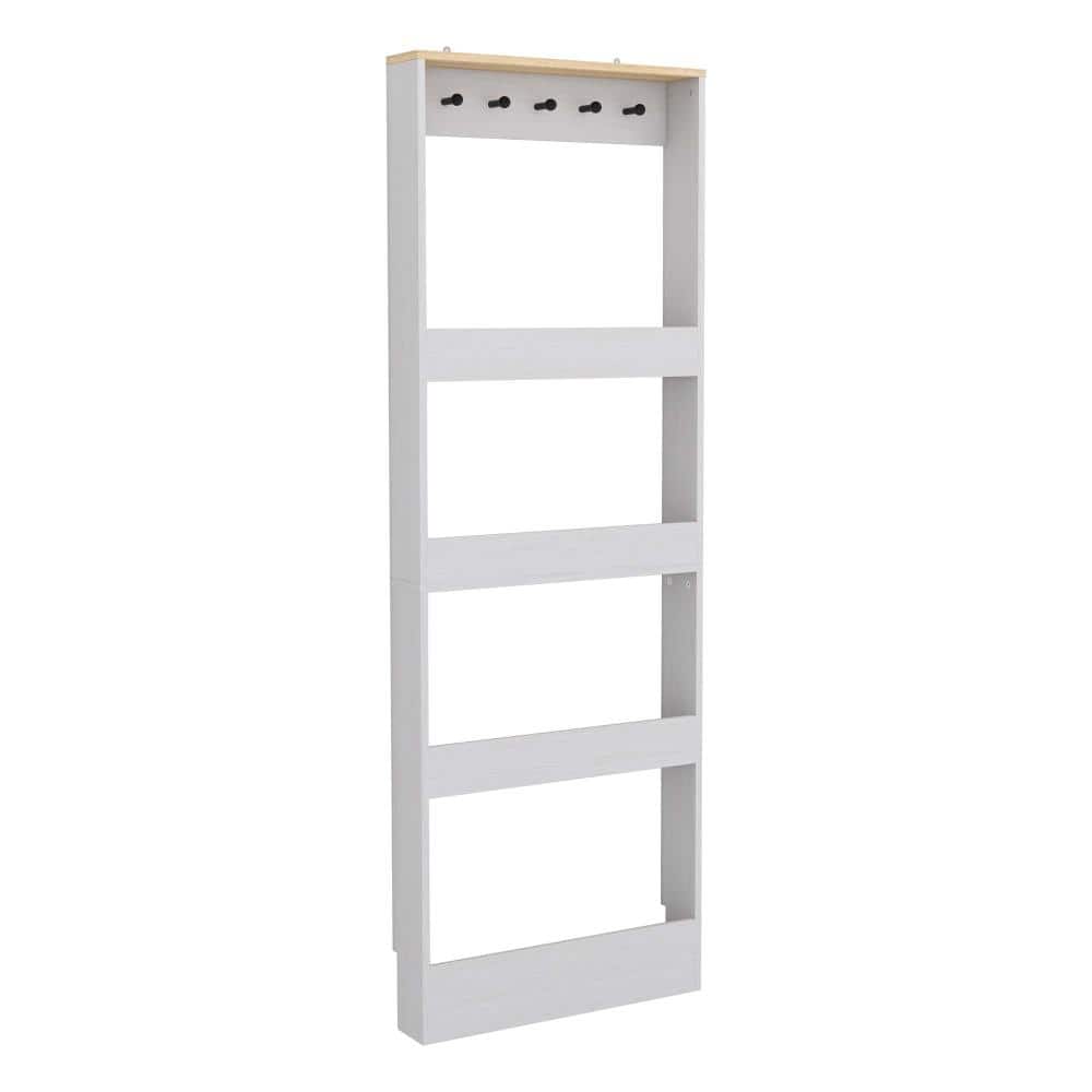 23.7 in. W x 4.72 in. D x 60.69 in. H Linen Cabinet Behind The Door Tall Bookcase with 4 Shelves, 5 hooks, Antique White price history on PriceWatchPro