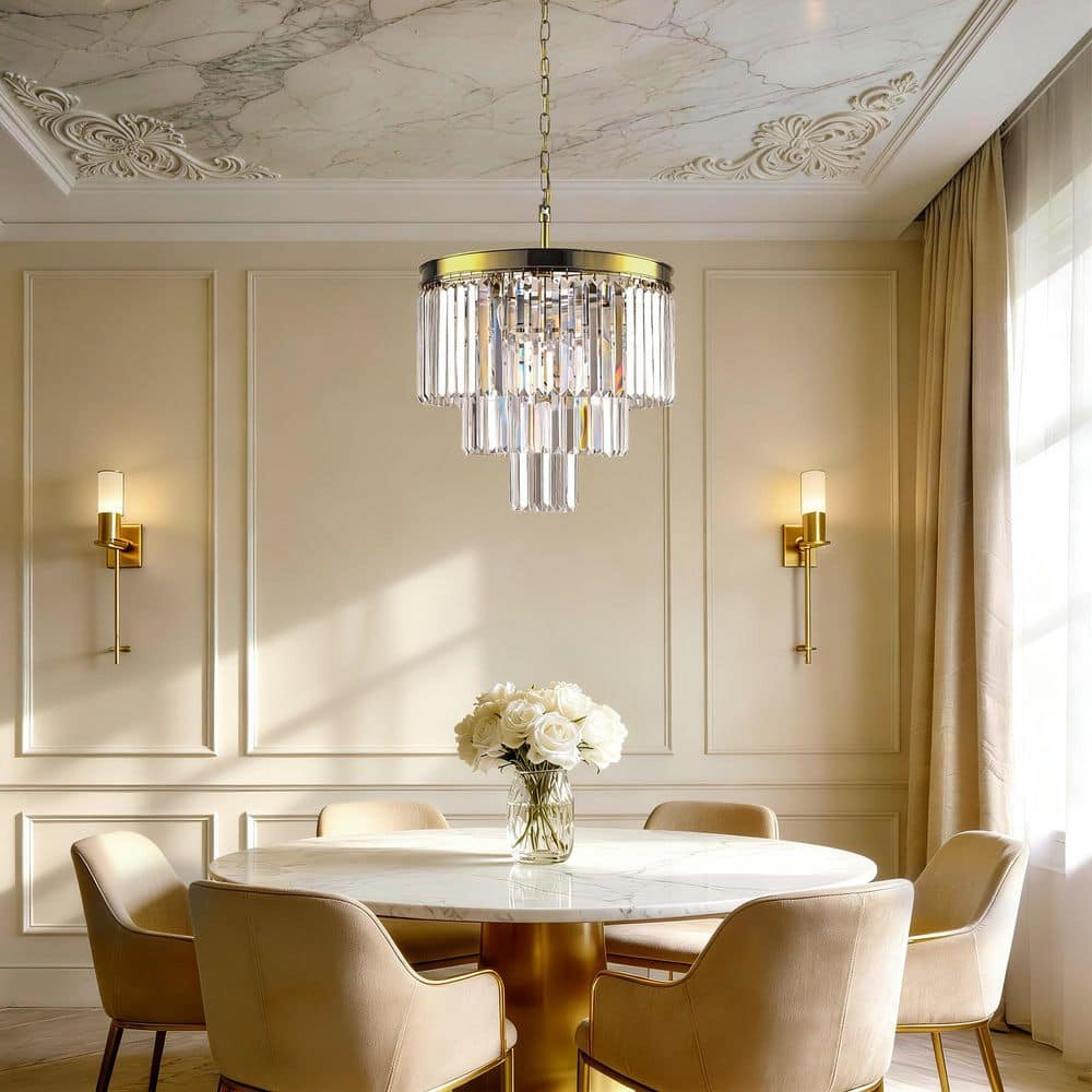 Annapolis 7-Light 19.7 in. Brass Crystal Modern Tiered Dimmable Chandeliers Living Dining Foyer Lighting price history on PriceWatchPro
