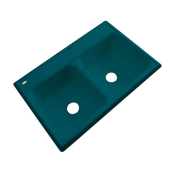 Thermocast Seabrook Drop-In Acrylic 33 in. Double Bowl Kitchen Sink in Teal
