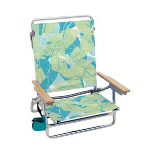 Classic Green Leaves Aluminum 5-Position Lay-Flat Folding Beach Chair