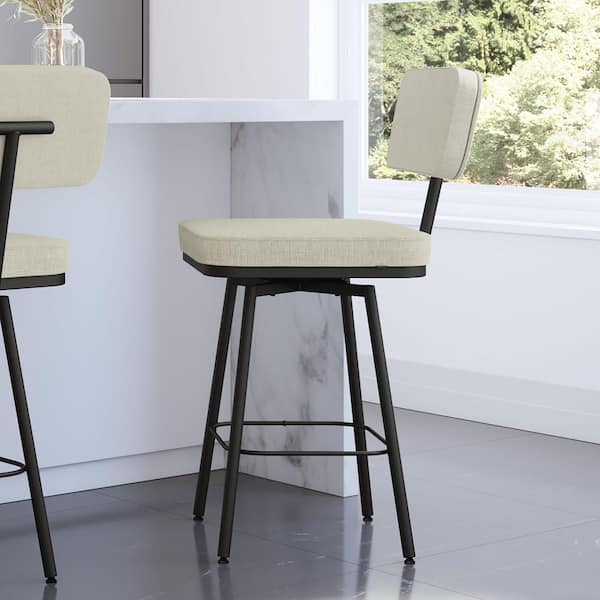 Amisco Tereza 26.75 in. Light Beige PVC / Black Metal Swivel Counter Stool