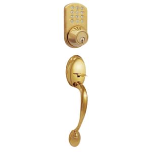 Polished Brass Keyless Entry Deadbolt and Door Handleset Lock with Electronic Digital Keypad