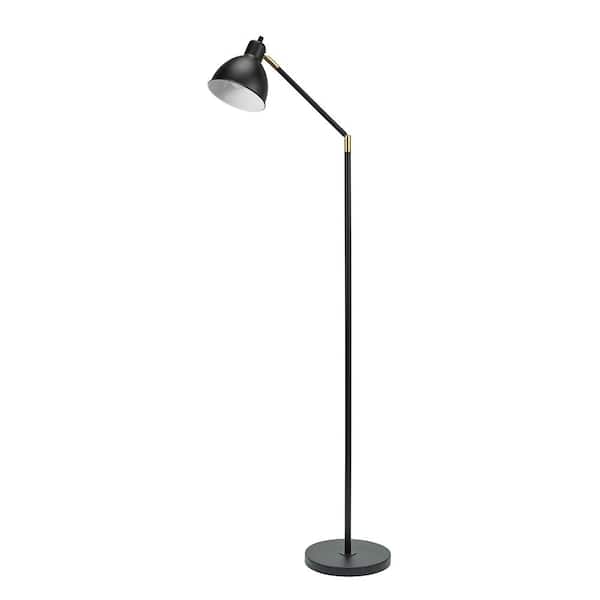 Cresswell Lennon 54.5 in. Black 1-Light Architect Floor Lamp with Metal Dome Shade