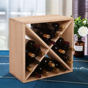 24-Bottle Burlywood Modular Wine Rack, Stackable Wine Storage Cube for Bar Cellar Kitchen Dining Room