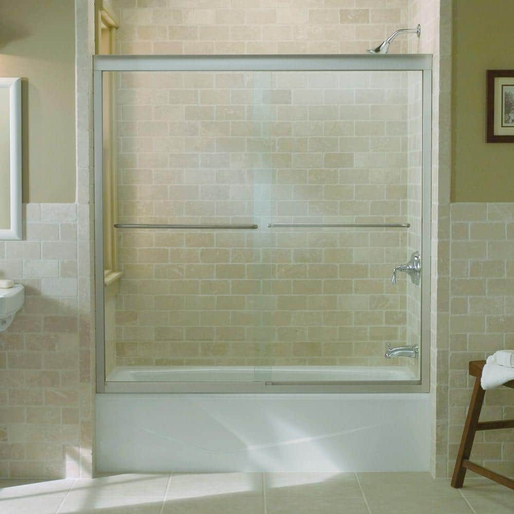 Fluence 59-5/8 in. x 58-5/16 in. Semi-Frameless Sliding Bathdoor in Matte N