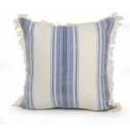 LR Home Coastal Blue / Cream 18 in. x 18 in. Striped Cotton