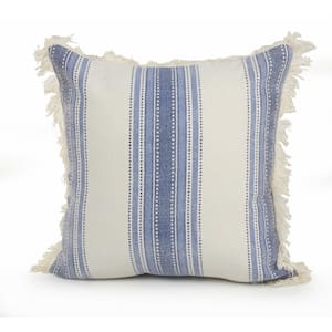 Coastal Blue / Cream 18 in. x 18 in. Striped Cotton Standard Indoor Throw Pillow