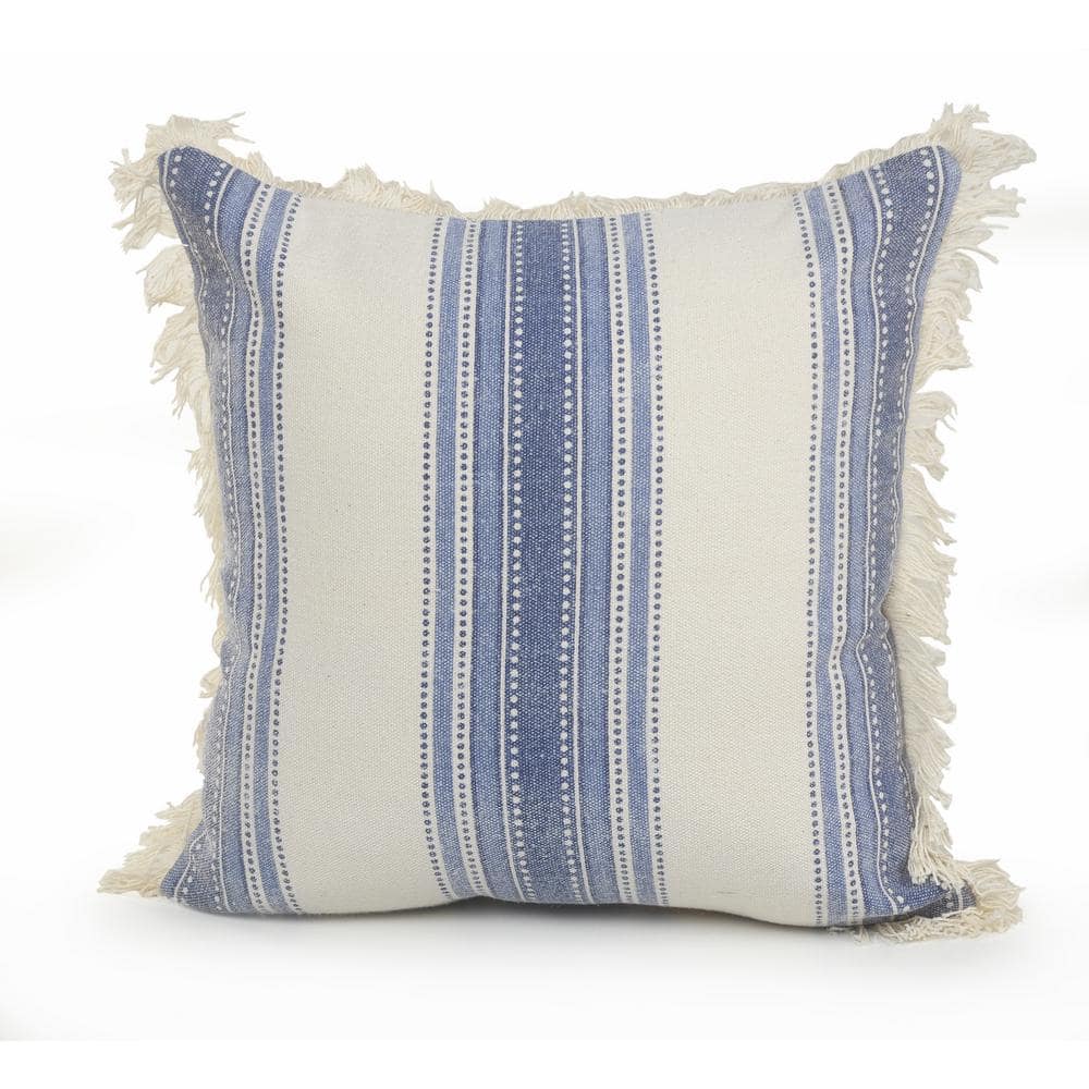 Coastal Blue / Cream 18 in. x 18 in. Striped Cotton Standard Indoor Throw P