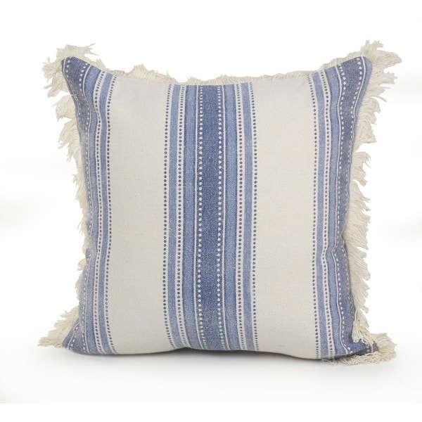 Unbranded Coastal Blue / Cream 18 in. x 18 in. Striped Cotton Standard Indoor Throw Pillow