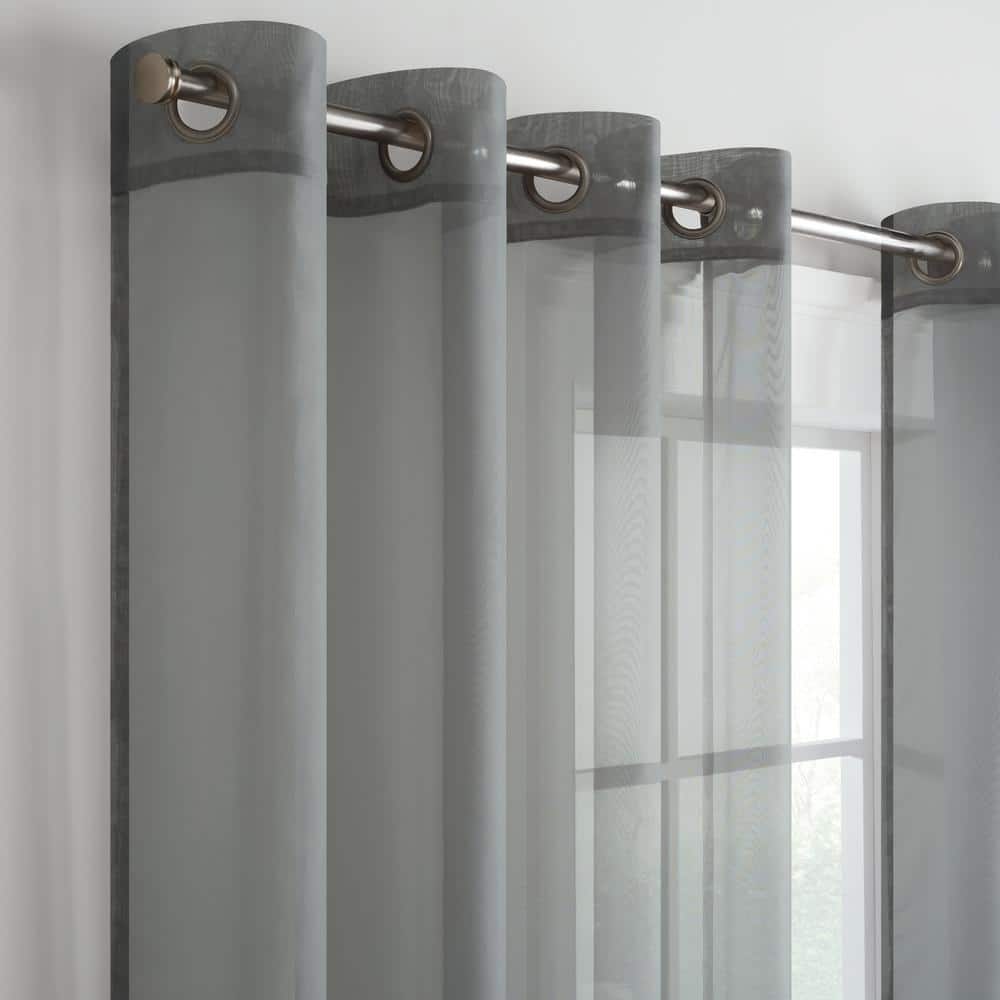 Gray Sheer Grommet Blackout Polyester Window Panel