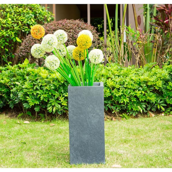 28 in. Tall Charcoal Lightweight Concrete Rectangle Modern Outdoor Planter