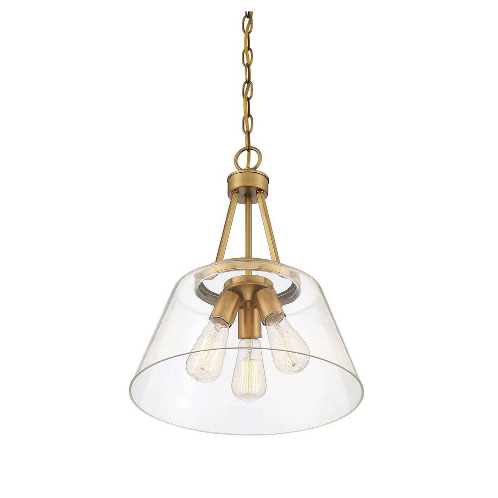 Calhoun Warm Brass 3-Light Clear Glass Pendant