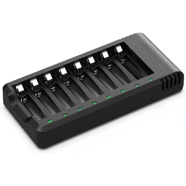 EKIEUDL 8 Bay AA AAA Charger-USB High-Speed Charging and Independent Slot in Black