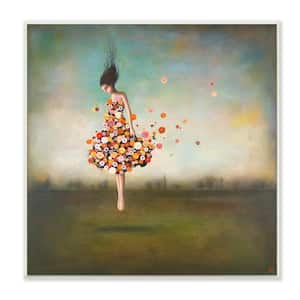 12 in. x 12 in. "Surreal Dress Made of Flowers in an Abstract Landscape Painting" by Duy Huynh Wood Wall Art