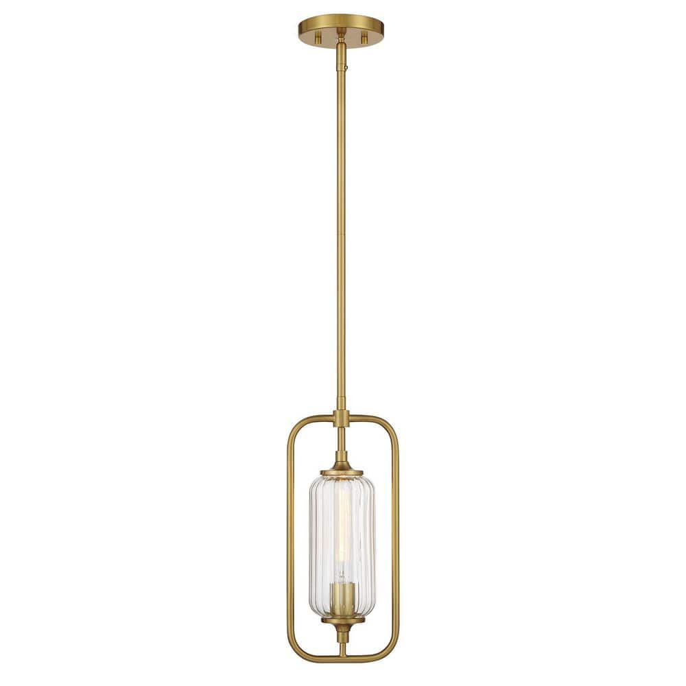 Holton 6.5 in. W x 15.25 in. H 1-Light Warm Brass Mini-Pendant Light with Clear Ribbed Glass Shade, No Bulb Included price history on PriceWatchPro