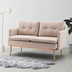 55.91 in Wide Square Arm Velvet Straight Sofa in Beige, Loveseat