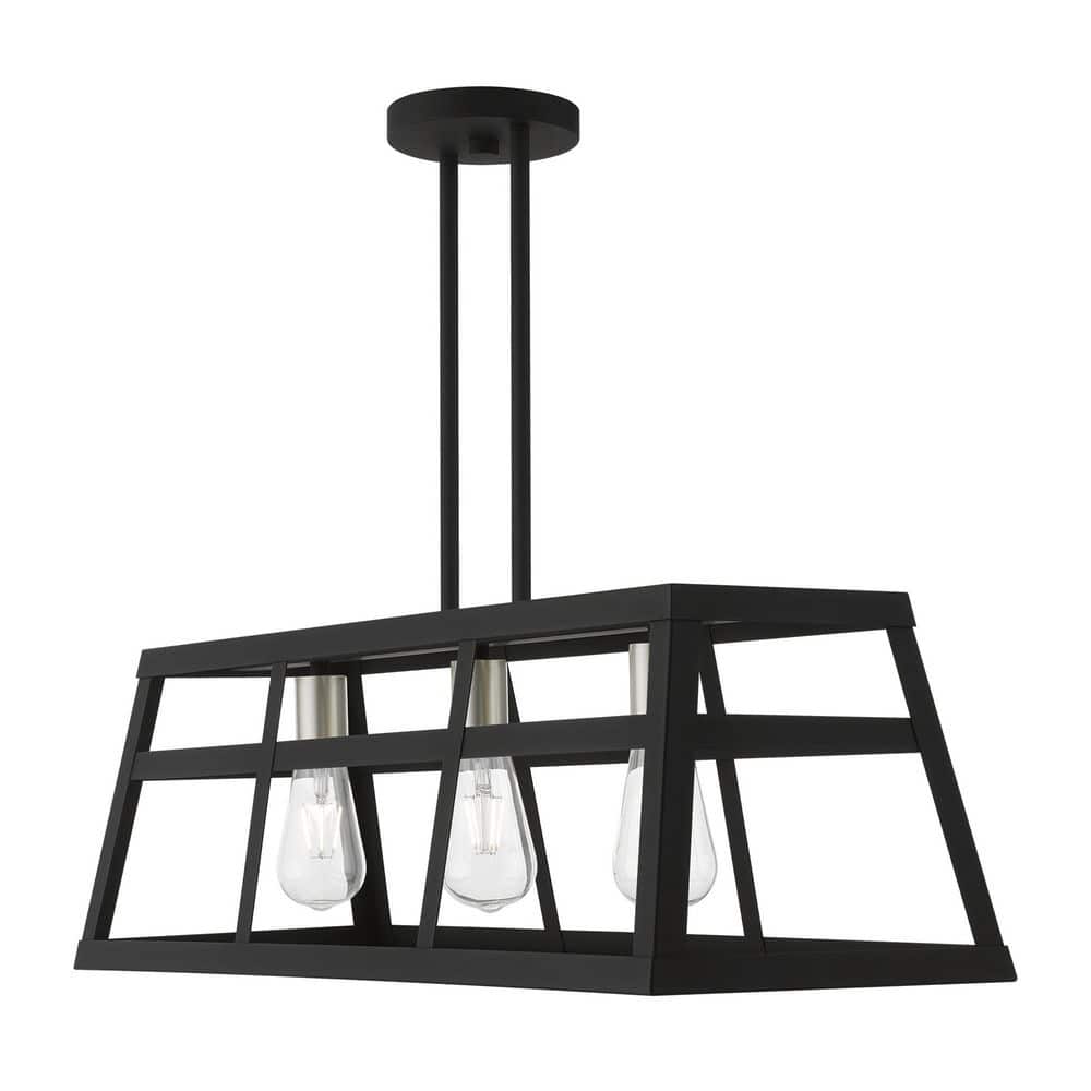 Schofield Black and Brushed Nickel 3-Light Linear Cage Chandelier