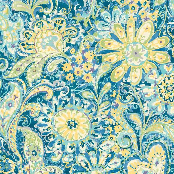The Wallpaper Company 8 in. x 10 in. Blue Paisley and Petals Wallpaper Sample-DISCONTINUED