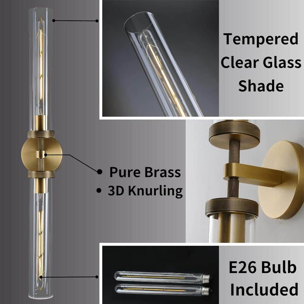 Gold Double Tube Glass and Metal Wall Sconce