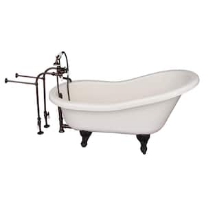 5 ft. Acrylic Ball and Claw Feet Slipper Tub in Bisque with Oil Rubbed Bronze Accessories