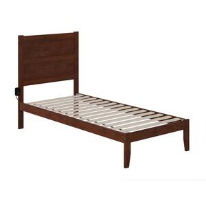NoHo 38-1/4 in. W Walnut Twin Extra Long Size Solid Wood Frame with Attachable USB Charger Platform Bed