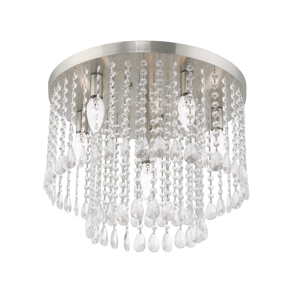 Elizabeth Sparkle 6-Light Indoor/Outdoor Crystal Flush Mount, Brushed Nickel