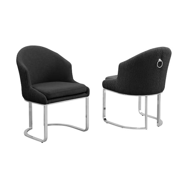 Best Quality Furniture Romina Black Teddy Fabric Side Chair Set of 2 with Chrome Iron Legs