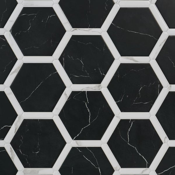 Ivy Hill Tile Samara Nero Black 8.66 in. x 9.84 in. Matte Porcelain Hexagon Floor and Wall Tile (8.06 Sq. Ft./Case)