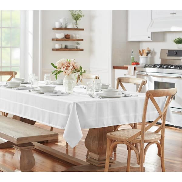 Elrene 52 in. W x 52 in. L White Elegance Plaid Damask Fabric Tablecloth