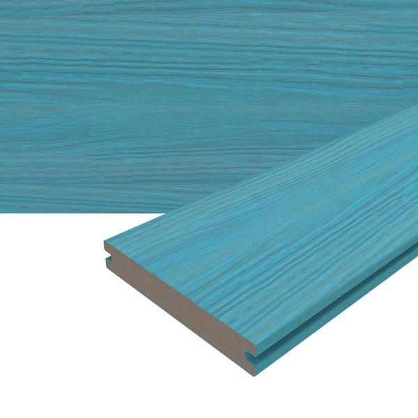 Magellan PLUS 0.88 in. x 5.43 in. x 1 ft. Rustic and Wood Grain Caribbean Blue Grooved Composite Decking Board SAMPLE