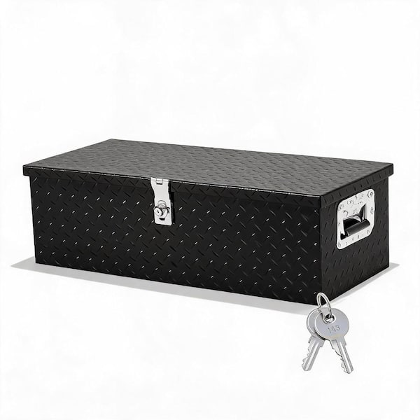 Lockable 30 in.Black Tool Box Storage Heavy Duty Iron Construction Toolbox, Metal Chest with Patented Grooved Lid