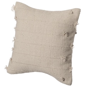 16 in. x 16 in. Natural Handwoven Cotton Throw Pillow Cover with Drawstring