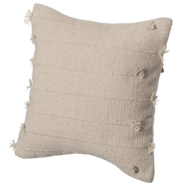 Deerlux 16 Handwoven Cotton Throw Pillow Cover with Drawstring with Filler Natural