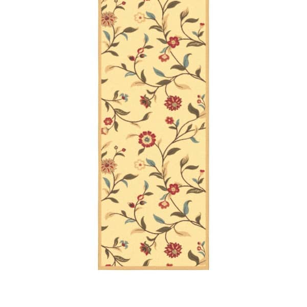 Homeline Non-Slip Rubberback 3 ft. x 9 ft. Floral Indoor, Beige Runner Rug