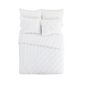 Chenille Chevron 3-Piece White Solid Cotton Full/Queen Comforter Set