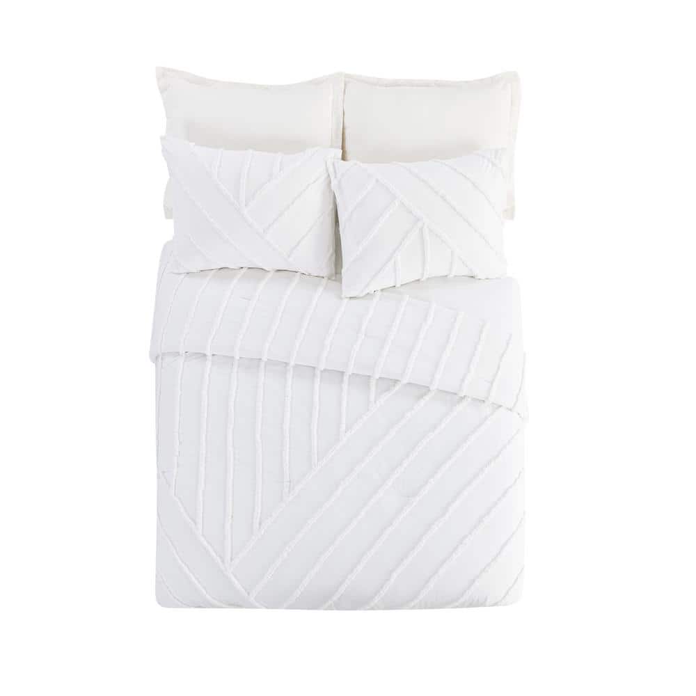 King White Cotton Chevron Comforter Set with Shams