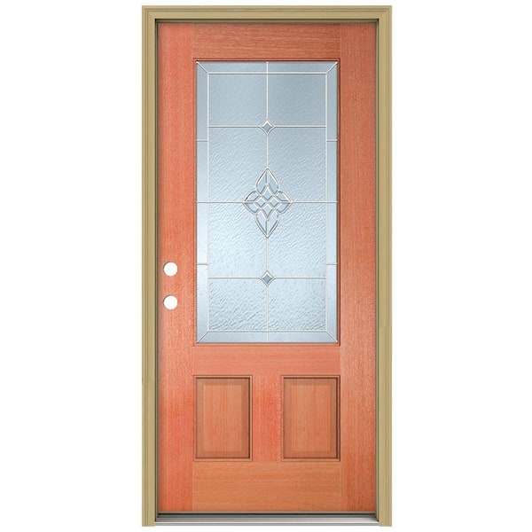 JELD-WEN 36 in. x 80 in. Rosemont 3/4 Lite Unfinished Mahogany Wood Prehung Front Door with Brickmould and Zinc Caming