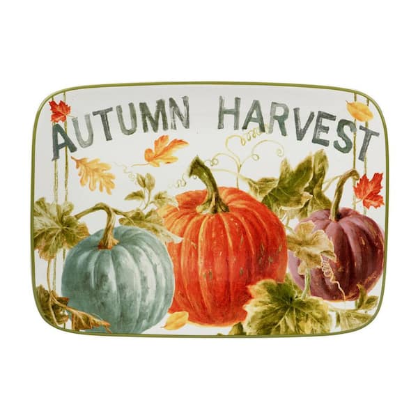 Certified International Autumn Harvest 14 in. x 10 in. Multicolored Earthenware Rectangular Platter