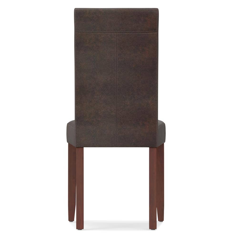 Distressed Brown Faux Leather Parsons Dining Chairs, Set of 2