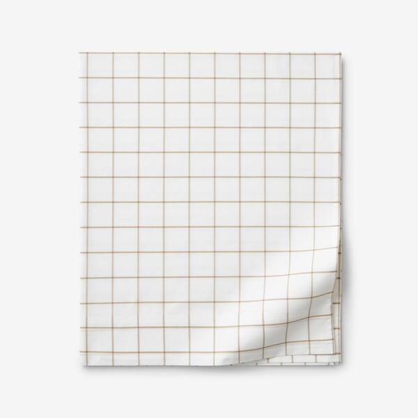 The Company Store Block Plaid T200 Yarn Dyed Wheat Cotton Percale Full Flat Sheet