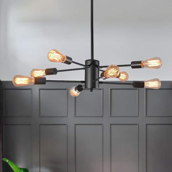 YANSUN 8-Light Black Unique Modern Sputnik Chandelier Pendant for Bedroom Living Room Dining Room Kitchen Foyer