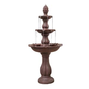 52 in. Tall 3-Tier Freestanding Waterfall Fountain, Outdoor Garden, Yard, Lawn, Porch Decor, Brown