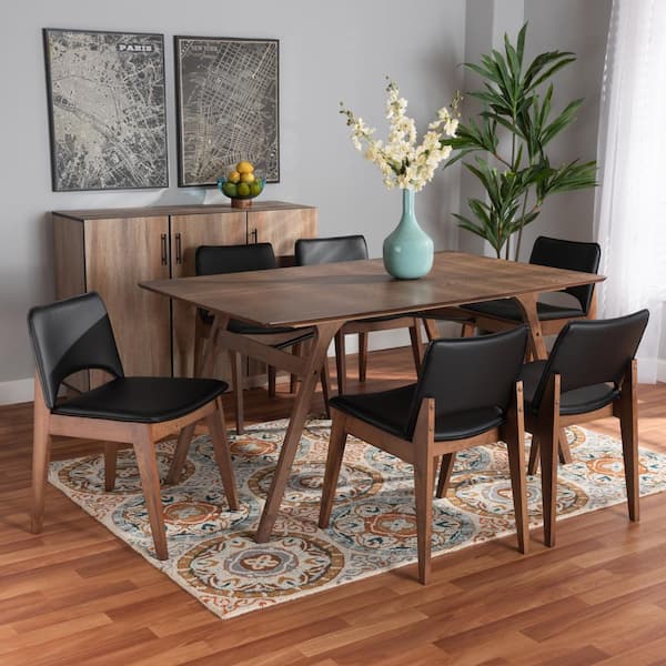 Baxton Studio Afton 7 Piece Black and Walnut Brown Dining Set