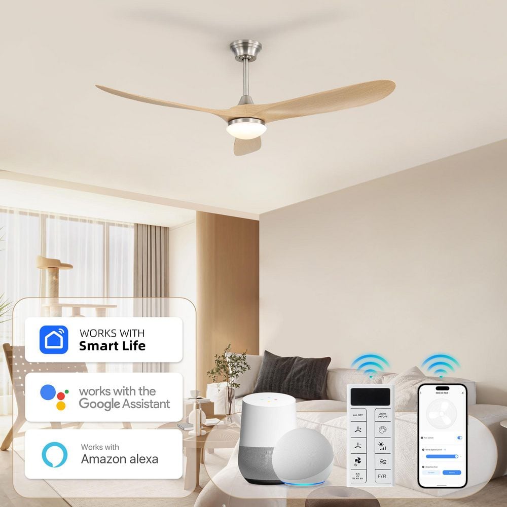 60 in. Indoor/Outdoor Smart Integrated LED Nickel Downrod Ceiling Fan with Light Kit and Remote/APP Control