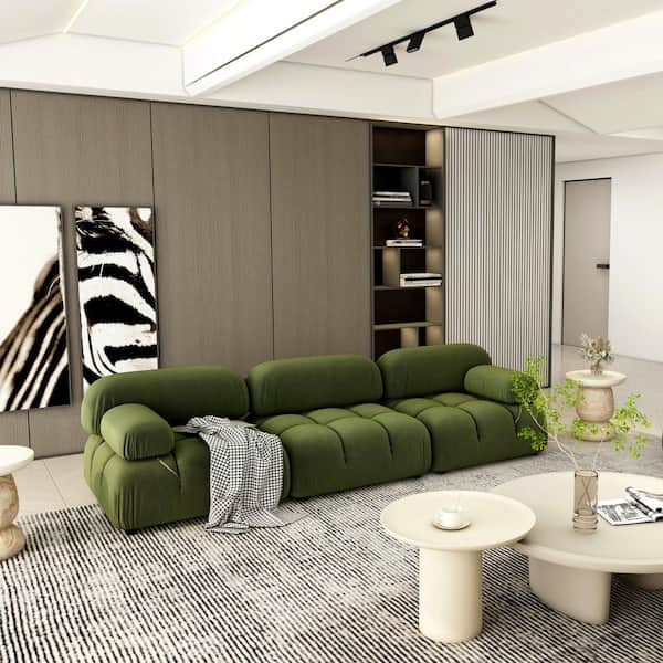 Jennifer Taylor Marcel 109.5 in. Bubble Modular Modern Sofa, Olive Green Performance Velvet (3-Piece)